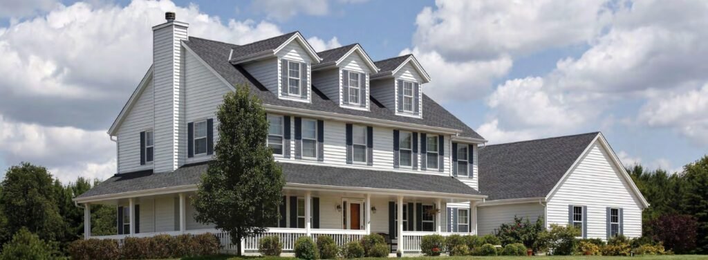 Two-story white house with Gentek SteelTek Supreme steel lap siding